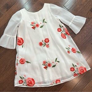 Floral White and Red Dress